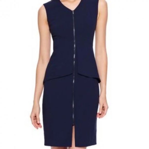 BCBGMaxAzria Ellen Navy Sleeveless Zip-Peplum Midi Dress - Picture 2 of 9